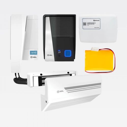 Kit Interfone HDL F8 Advance + Fechadura Magnética M90|180 com Acabamento + Carregador Bateria Continente