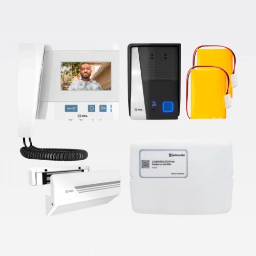 Kit Vídeo Porteiro HDL Class + Fechadura Magnética M90|180 com Acabamento + Carregador + 2 Baterias