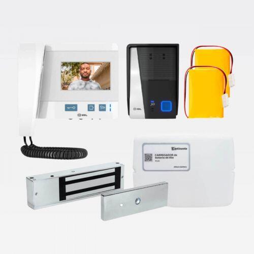 Kit Vídeo Porteiro Class + Fechadura Magnética 500kg HDL c/ Bateria Lithium + Carregador FCL15