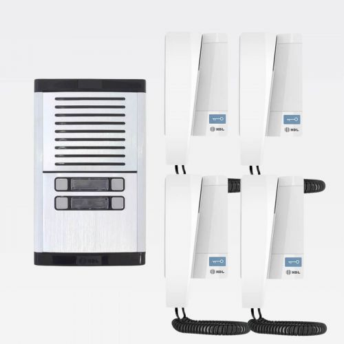 Kit Interfone Coletivo 4 Pontos HDL Advance c/ Monofones 2 Bot�es + Amplificador MP/MPD + Fonte TRA-400