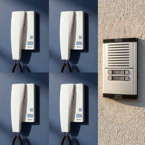 Kit Interfone Coletivo 4 Pontos HDL Advance c/ Monofones 2 Botões + Amplificador MP/MPD + Fonte TRA-400