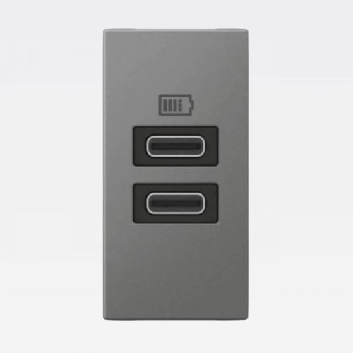 Módulo Carregador USB Tipo-C Duplo Arteor 3000mAh 15W Magnésio Legrand 571693B