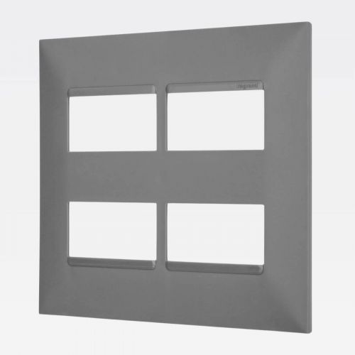 Placa 2+2 Postos Horizontal Separados 4x4 PIAL Plus+ Cinza Legrand 618514CZ