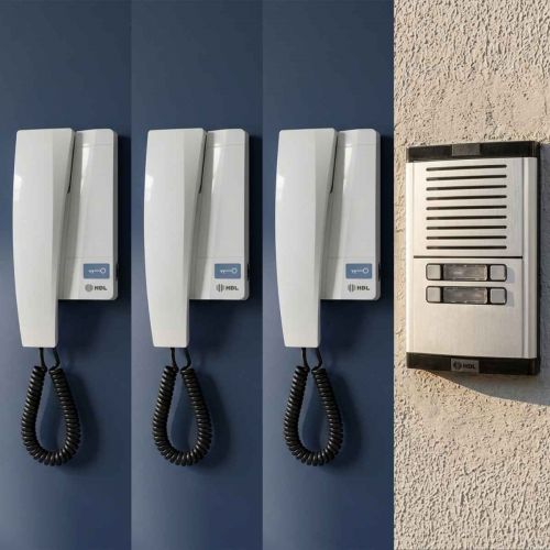 Kit Interfone Coletivo 3 Pontos Porteiro Eletr�nico HDL MP/MPD + Gabinete GS-02 + Fonte TRA-400 + 3 Monofones Advance