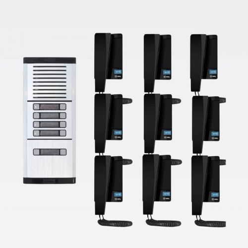 Kit Interfone Coletivo 9 Pontos Porteiro Eletr�nico HDL MP/MPD + Gabinete GS-03 + Fonte TRA-400 + 9 Monofones Advance