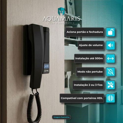Kit Interfone Coletivo 9 Pontos Porteiro Eletr�nico HDL MP/MPD + Gabinete GS-03 + Fonte TRA-400 + 9 Monofones Advance