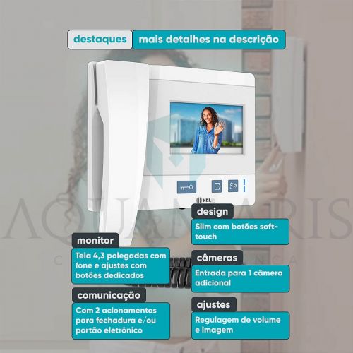 Kit V�deo Porteiro Coletivo 9 Pontos HDL Class c/ Monitores 4,3" + M�dulo VPC Color + Boosters