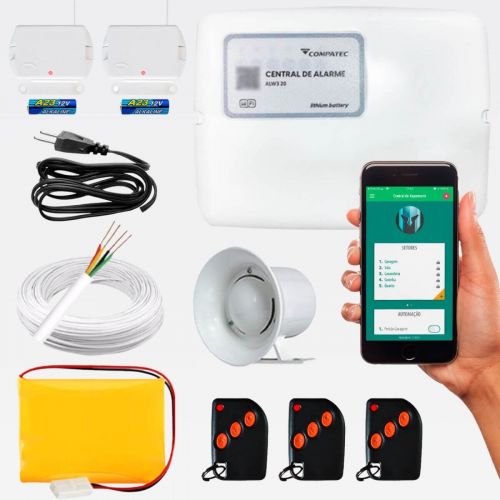Central Alarme Wi-Fi Continente ALW320 Bivolt c/ 2 Sensores Magn�ticos + 3 Controles + Sirene