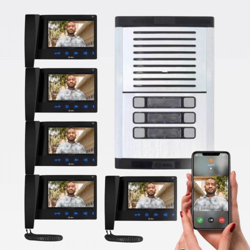 Kit V�deo Porteiro Coletivo 5 Pontos WiFi HDL Connect App + Gabinete GS-2 + 5 Monitores Touchscreen 7"