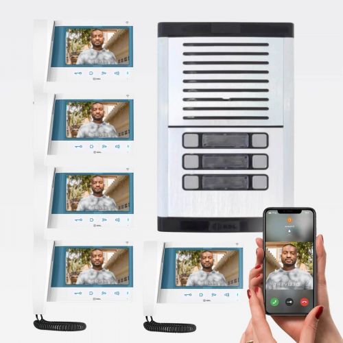 Kit Vídeo Porteiro Coletivo 5 Pontos WiFi HDL Connect App + Gabinete GS-2 + 5 Monitores Touchscreen 7