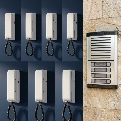 Kit Interfone Coletivo HDL MPS 7 Pontos para Condomínios c/ Gabinete GS-2 + 7 Monofones AZ-S01 + Fonte TRA-400