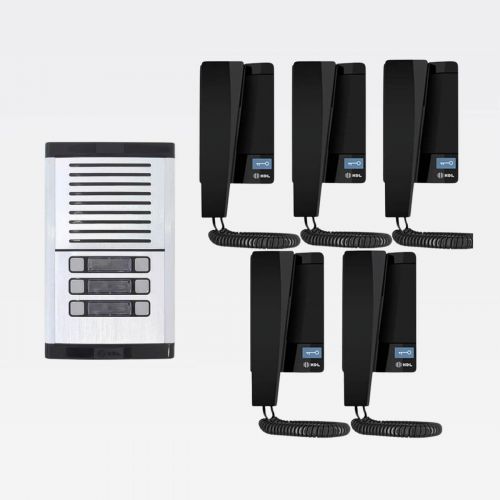 Kit Interfone Coletivo 5 Pontos Porteiro Eletr�nico HDL MP/MPD + Gabinete GS-02 + Fonte TRA-400 + 5 Monofones Advance