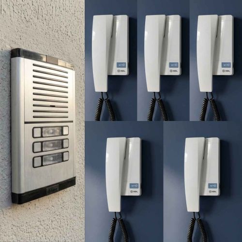 Kit Interfone Coletivo 5 Pontos Porteiro Eletr�nico HDL MP/MPD + Gabinete GS-02 + Fonte TRA-400 + 5 Monofones Advance