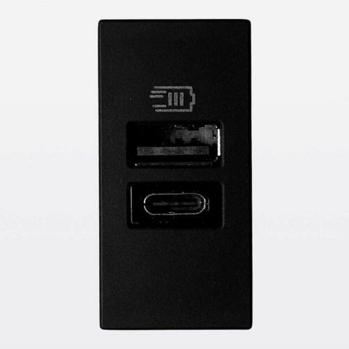 Módulo Carregador USB Tipo C+A 15W 3000mAh Preto Matix Go Bticino Legrand JB4191AC