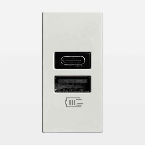 Módulo Carregador USB Tipo A+C 15W 3000mAh Branco Matix Go Bticino Legrand JW4191AC