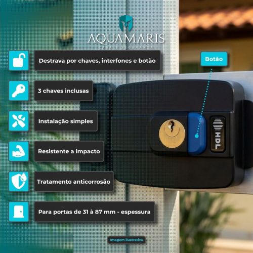 Kit V�deo Porteiro HDL Class c/ C�mera Monitor 4.3" Fechadura C90 PRO Cilindro Ajust�vel 31-87mm