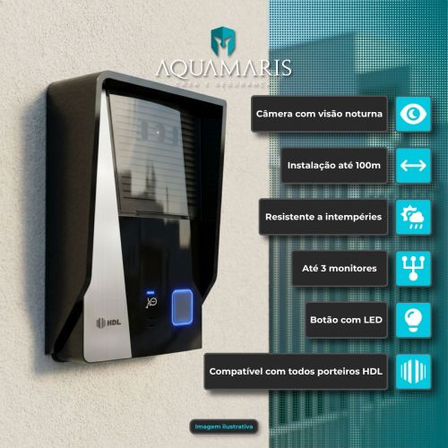 Kit V�deo Porteiro HDL Class c/ C�mera Monitor 4.3" Fechadura C90 PRO Cilindro Ajust�vel 31-87mm