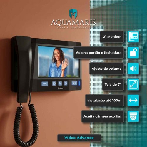Kit V�deo Porteiro HDL Advance Monitor 7" Viva-Voz Fone Protetor Antivandalismo