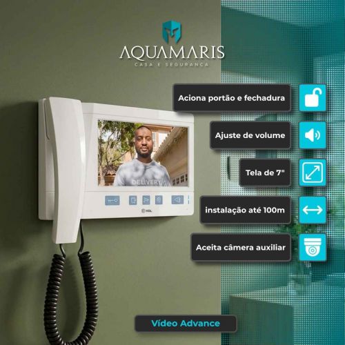 Kit V�deo Porteiro HDL Advance Branco com Fechadura C-90 PRO Ajust�vel 31-87mm + Bot�o