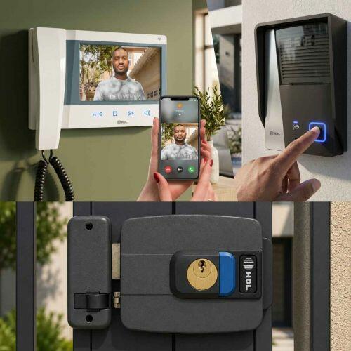 Kit Vídeo Porteiro HDL Connect WiFi Branco com Fechadura C-90 PRO Ajustável 31-87mm + Botão