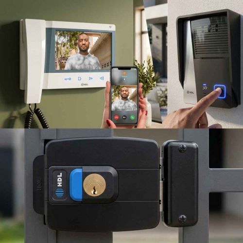 Kit V�deo Porteiro HDL Connect WiFi Branco com Fechadura C-90 PRO Ajust�vel 31-87mm + Bot�o