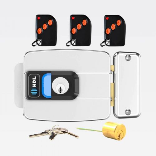 Kit Fechadura El�trica C90 Pro Inox Cilindro Ajust�vel 31-87mm + Receptor 1 Canal + Fonte 12V 1A + 3 Controles HDL
