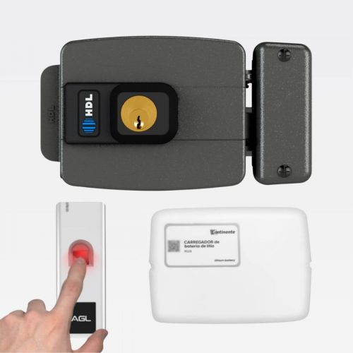 Kit Fechadura El�trica C90 STD + Leitor Biometria AGL FP-1000 + Bateria Respaldo Biometria RFID Branco HDL