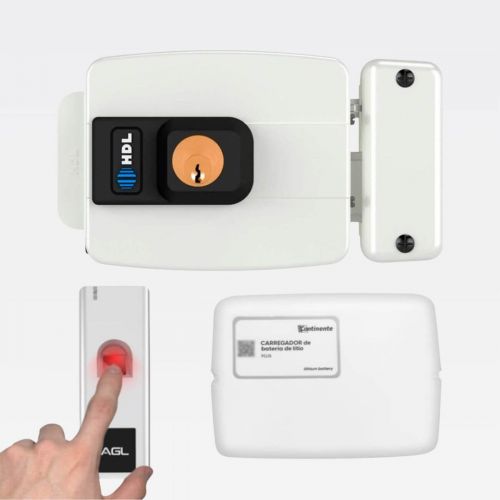 Kit Fechadura El�trica C90 STD + Leitor Biometria AGL FP-1000 + Bateria Respaldo Biometria RFID Branco HDL