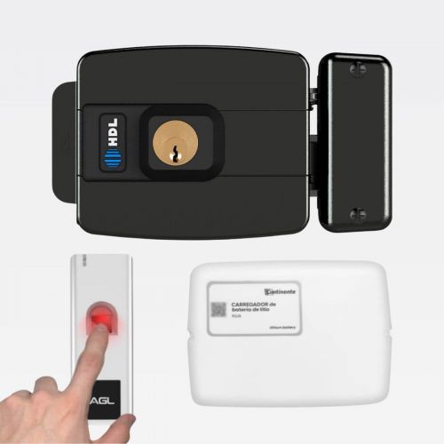 Kit Fechadura El�trica C90 STD + Leitor Biometria AGL FP-1000 + Bateria Respaldo Biometria RFID Branco HDL