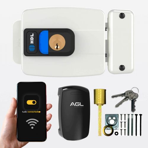 Kit Fechadura El�trica C90 PRO + M�dulo Wi-Fi AGL Ultra Contato HDL C90 PRO Wi-Fi Controle App Alexa Branco HDL