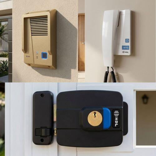 Kit Interfone HDL F8 Advance Bronze + Fechadura C90 Pro + Protetor Antivandalismo Cilindro Ajustável 31-87mm