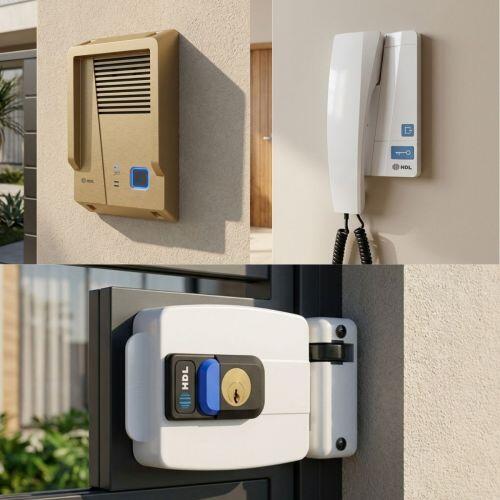 Kit Interfone HDL F8 Advance Bronze + Fechadura C90 Pro + Protetor Antivandalismo Cilindro Ajustável 31-87mm
