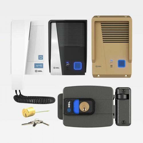 Kit Interfone HDL F8 Advance Bronze + Fechadura C90 Pro + Protetor Antivandalismo Cilindro Ajustável 31-87mm