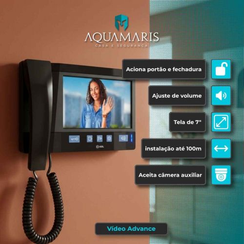 Kit V�deo Porteiro HDL Advance Preto + Fechadura C90 Pro Ajust�vel 31-87mm Com Bot�o