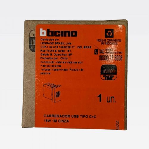 M�dulo Carregador USB 15W C+C Cinza Matix Go Bticino Legrand JG4191CC