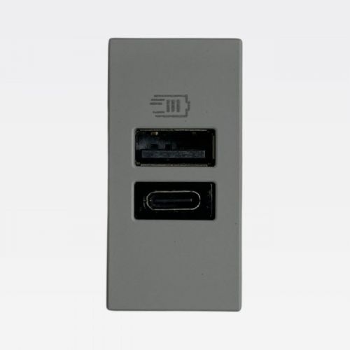 Módulo Carregador USB 15W A+C Cinza Matix Go Bticino Legrand JG4191AC