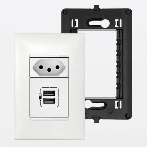 Conjunto 4x2 Tomada USB Dupla 3000mA Tomada 10A Pial Plus+ Legrand