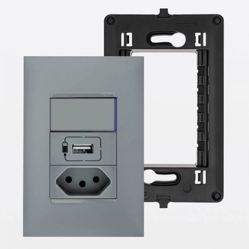 Conjunto 4x2 Tomada 10A USB Interruptor Simples Pial Plus+ Legrand