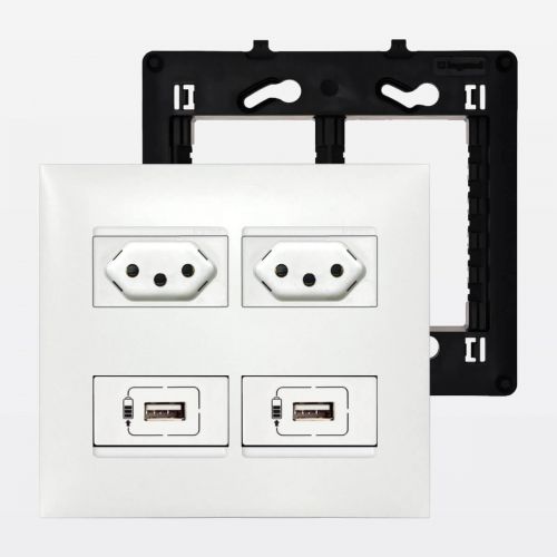 Conjunto 4x4 2 Tomadas 10A + 2 Carregadores USB 1500mA PIAL Plus+ Legrand
