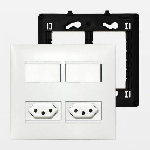 Conjunto 4x4 2 Tomadas 20A + 2 Interruptores Simples c/ LED PIAL Plus+ Legrand