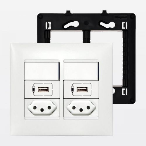 Conjunto 4x4 2 Tomadas 20A + 2 Carregadores USB + 2 Interruptores Simples c/ LED PIAL Plus+ Legrand