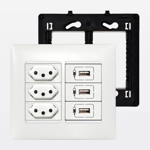 Conjunto 4x4 3 Tomadas 20A + 3 Carregadores USB 1500mA PIAL Plus+ Legrand
