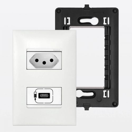 Conjunto 4x2 Tomada USB-C + Tomada 10A PIAL Plus+ Legrand