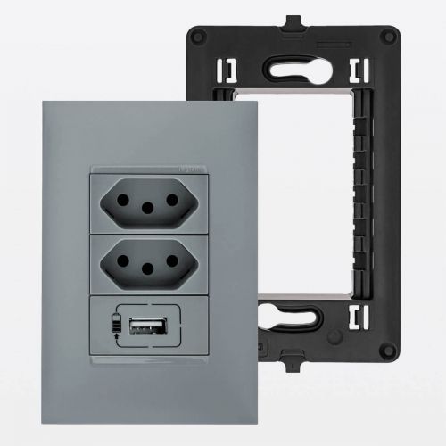 Conjunto 4x2 Carregador USB + 2 Tomadas 10A PIAL Plus+ Legrand