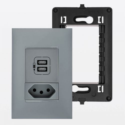 Conjunto 4x2 Tomada USB-C Dupla e Tomada 10A PIAL Plus+ Legrand
