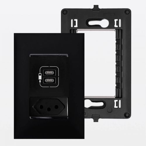 Conjunto 4x2 Tomada USB-C Dupla e Tomada 10A PIAL Plus+ Legrand