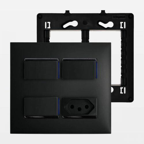 Conjunto 4x4 Interruptor 3 Teclas Simples com LED e Tomada 20A PIAL Plus+ Legrand