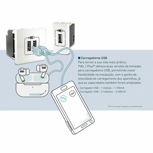 Conjunto 4x2 Tomada USB Dupla 3000mA e Interruptor Paralelo com LED PIAL Plus+ Legrand
