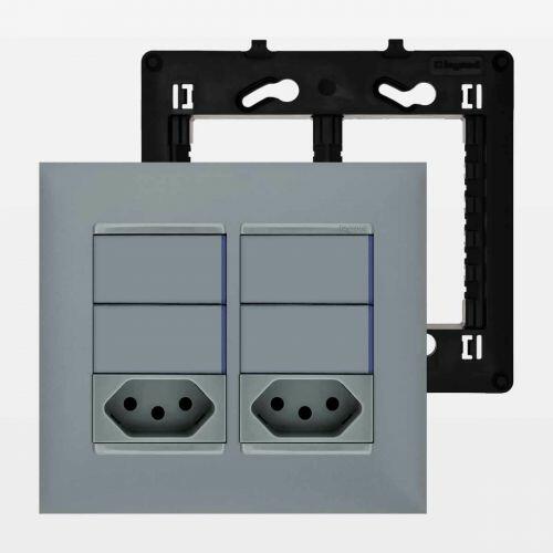 Conjunto 4x4 4 Interruptor Simples + 2 Tomada 20A PIAL Plus+ Legrand