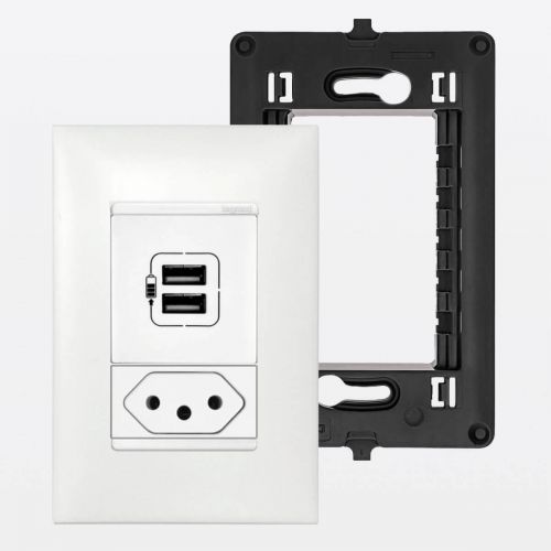 Conjunto 4x2 Tomada 10A Fundo Móvel + USB Duplo Tipo C e Tipo A PIAL Plus+ Legrand